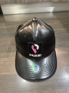 Noggin Boss Oversized PURE Leather-Look Black Snapback Hat with Pink Logo